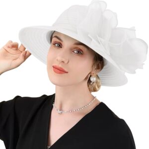 DRESHOW Lady Derby Dress Church Bowler Cloche Hat Bowknot Organza Bridal Cap for Wedding