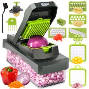 rük vegetable chopper, cheese slicer, food chopper, veggie chopper, onion chopper, salad chopper, mandoline slicer & cheese grater, vegetable chopper with container, (10 in 1 - gray)