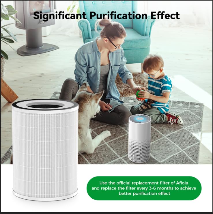 Afloia Air Purifiers for Home Large Room Up to 1076 Ft² with Smart WiFi White, 2 Packs Afloia Pet Allergy Filter