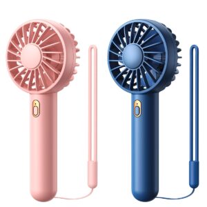 Warmco 2-Pack Handheld Mini Fan Portable USB Rechargeable Small Hand Held Fan with Base Personal Desk Fan Super Compact Cooling Fan for Makeup, Home, Office, Travel, and Outdoor Activities