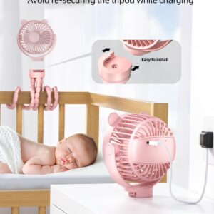 ASNUG Portable Mini Stroller Fan, Battery Operated Small Clip on Fan, Detachable Flexible Tripod Baby Fan with 3 Speed, Rechargeable Personal Fan for Car Seat Crib Treadmill Travel