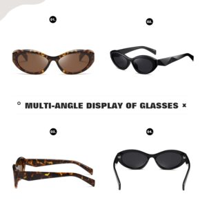 TIANYESY Sunglasses Womens Trend Men Retro Oval Sunnies Fashion Sun Glasses Shades (Black+leopard print brown)