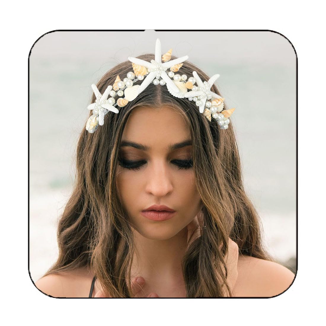 Unicra Starfish Crown and Tiaras Silver Pearl Bridal Headband Beach Headpiece Wedding Hair Accessories for Women and Girls