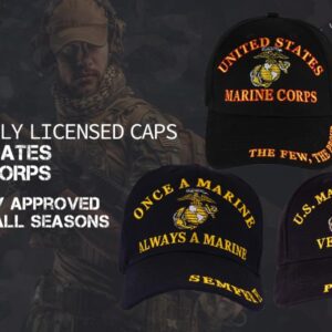 Trendy Zone 21 USMC Hat for Men and Women | Veteran Proudly Served Unisex Black US Marine Corps Cap, Officially Licensed Product | Semper Fi | Navy Blue