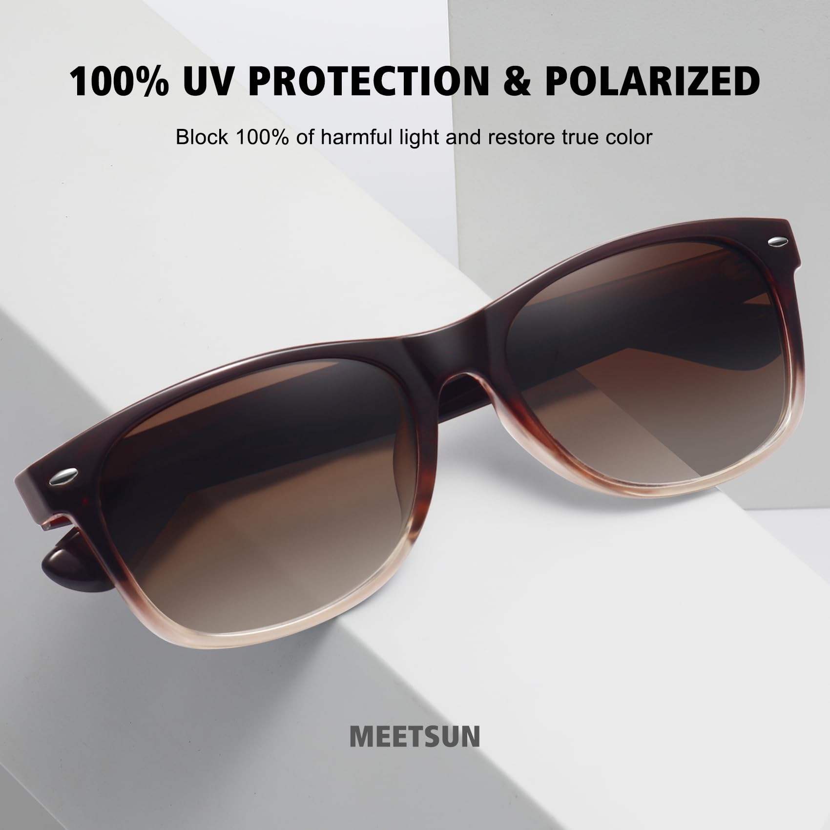 MEETSUN Classic Polarized Sunglasses for Women Men Trendy Retro Vintage Sun Glasses for Driving UV Protection 3 Pack Black Leopard Brown Gradient