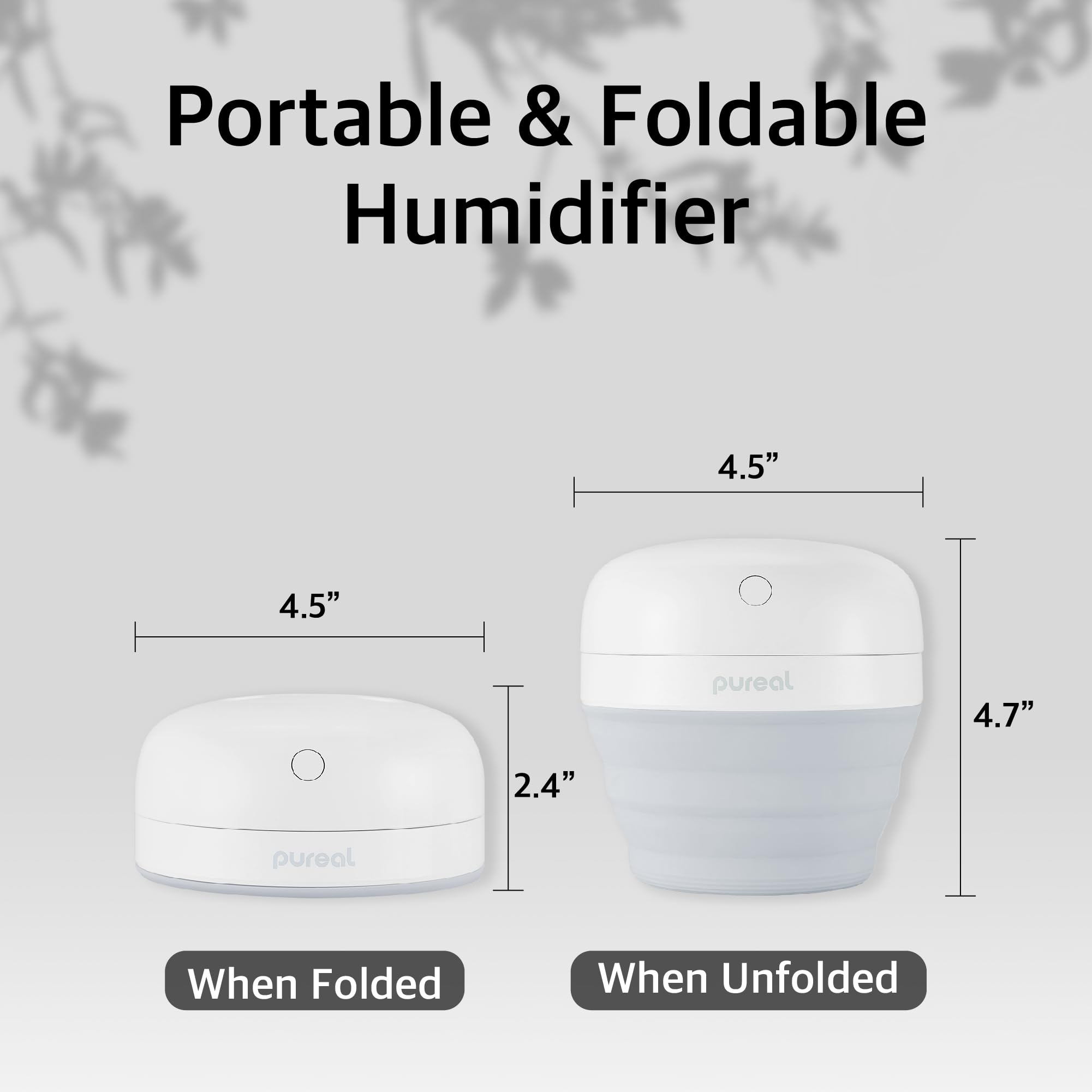 Pureal Foldable Mini Humidifier, 500ML Portable Small Cool Mist for up to 10 Hrs, for Baby Bedroom Travel Office Home, Auto Shut-Off, 3 Mist Modes, Super Quiet