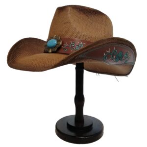 LIDHAY Men & Women's Woven Straw Cowboy Cowgirl Hat New Western Style Classic Cowboy Straw Hat Wide Brim Sun Hat R29 Brown