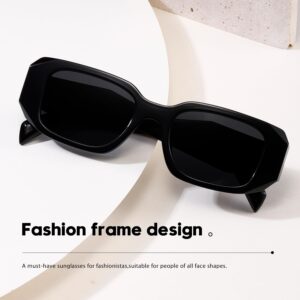 Highyou Trendy Rectangle Sunglasses Womens Men Fashion Classic Sun glasses Retro Shades (Black)