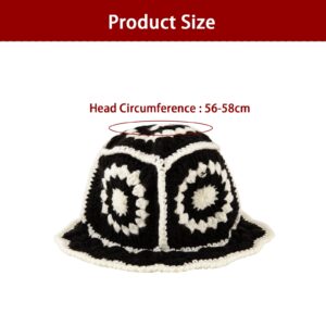 Women Crochet Bucket Hat Knitted Bucket Hat Handmade Cute Flower Pattern Beach Hat Outdoor Cute Striped Floral Fishing Hat Knit Bucket Hats Fisherman Hat for Women Multicolor