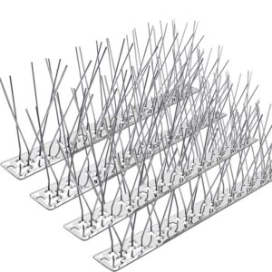 pangch bird spikes,stainless steel bird spikes metal bird spikes fence spikes easy to install - 5 strips 4.1 feet coverage