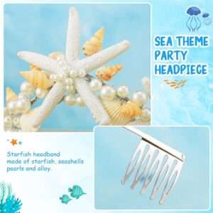 Unicra Starfish Crown and Tiaras Silver Pearl Bridal Headband Beach Headpiece Wedding Hair Accessories for Women and Girls