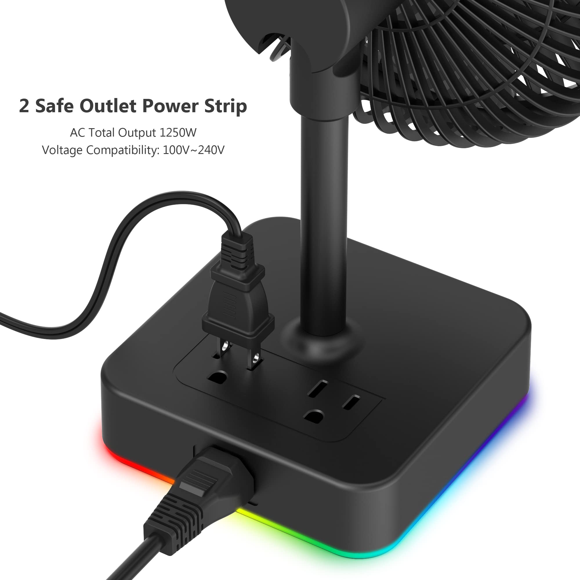 Hiree Desk Fan with USB Charging Port, 6.7 Inch 2 Speeds Small Desktop Table Fan with USB Charger, AC Outlet and LED Light, Strong Wind, Quiet Operation - Suitable for Bedroom, Home, Dorm Room