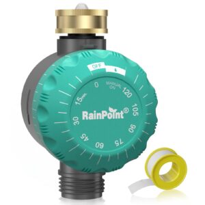 rainpoint mechanical sprinkler timer with brass swivel, water timer for garden hose, waterproof hose timer for watering 1 outlet, no batteries required (1-pack)