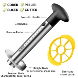 ZAFNAH Pineapple Corer and Slicer Tool, Pineapple Cutter and Corer, Stainless Steel Pineapple Peeler, Easy Pineapple core remover decorer, Eye Removal Tool, Pelador De Piña (Black with Measure marks)