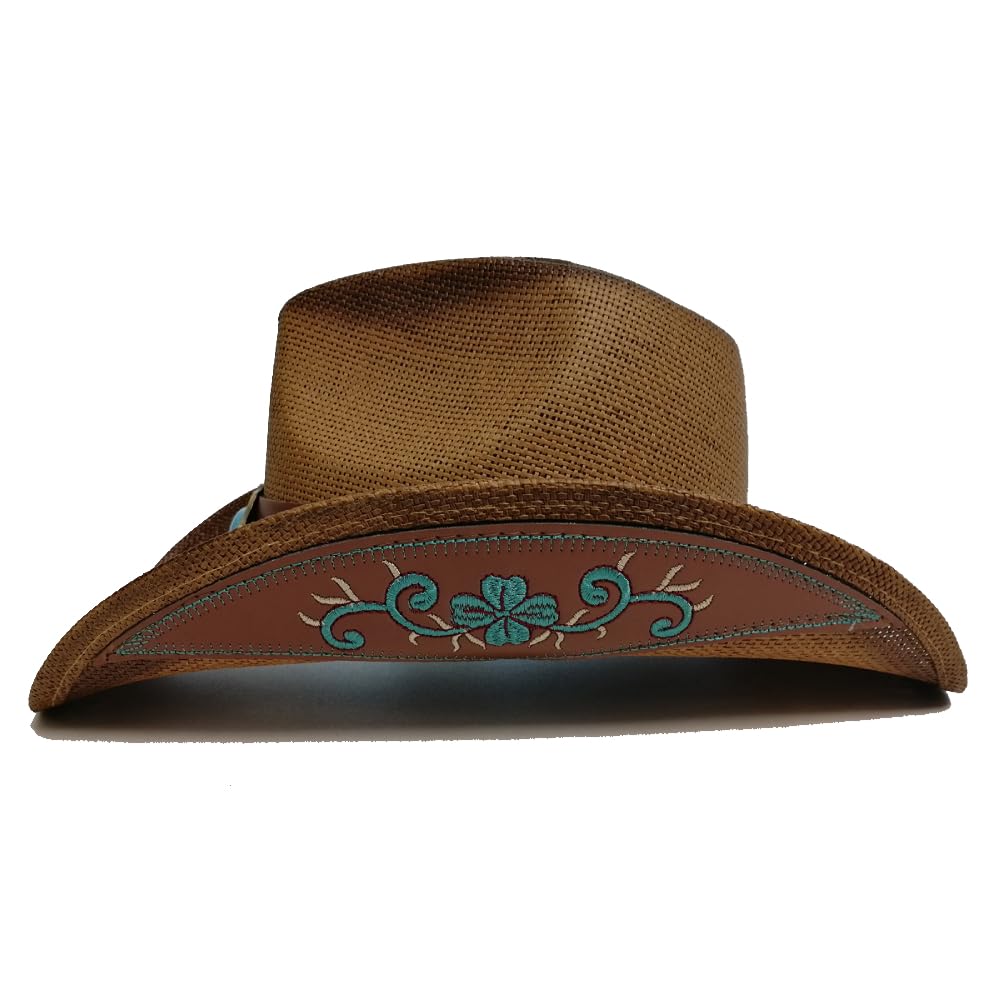 LIDHAY Men & Women's Woven Straw Cowboy Cowgirl Hat New Western Style Classic Cowboy Straw Hat Wide Brim Sun Hat R29 Brown