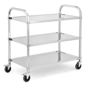 gaomon 3 tier stainless steel utility cart, heavy duty trolley rolling cart with handle and locking wheels, for kitchen, restaurant, hospital, laboratory and home, 37.4" x 19.7" x 37.4", 331lbs