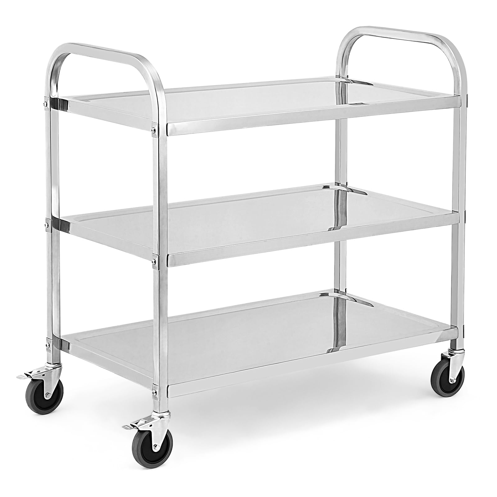 GAOMON 3 Tier Stainless Steel Utility Cart, Heavy Duty Trolley Rolling Cart with Handle and Locking Wheels, for Kitchen, Restaurant, Hospital, Laboratory and Home, 37.4" x 19.7" x 37.4", 331Lbs