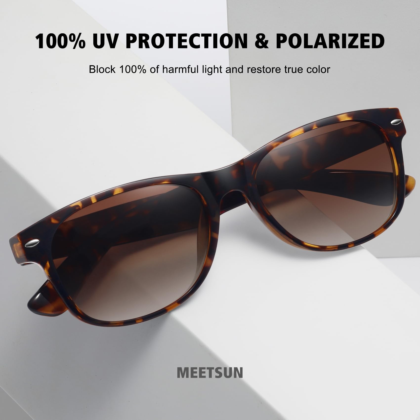 MEETSUN Classic Polarized Sunglasses for Women Men Trendy Retro Vintage Sun Glasses for Driving UV Protection 3 Pack Black Leopard Brown Gradient