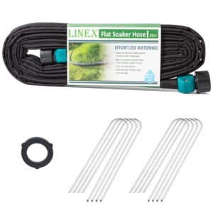 linex garden flat soaker hose 1/2" x 25 ft with stake for garden beds drip sprinkler hoses heavy duty save water 80%