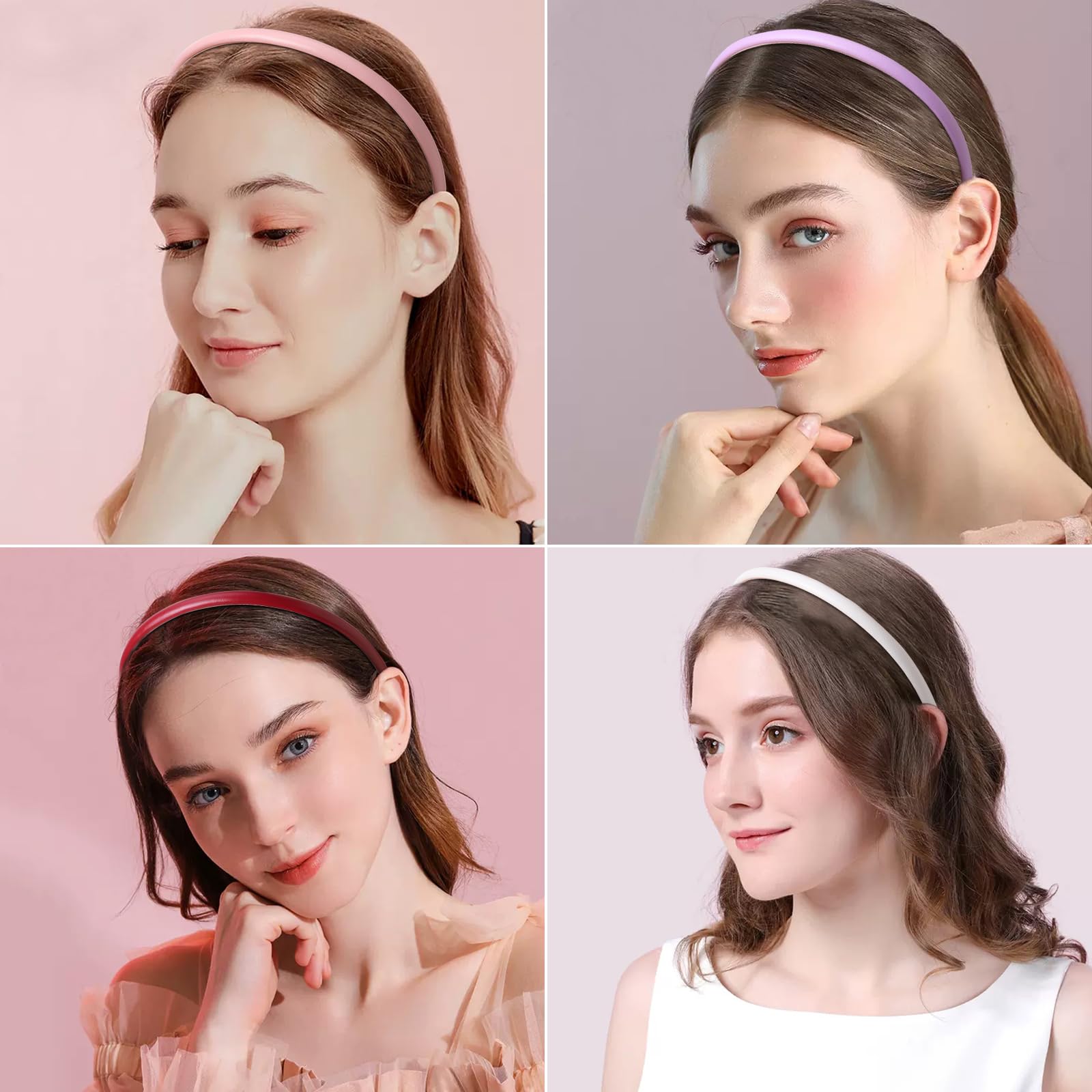 Fishdown Thin Headbands for Women Skinny Headbands for Girls Women Simple Solid Leather Headband Upgrade