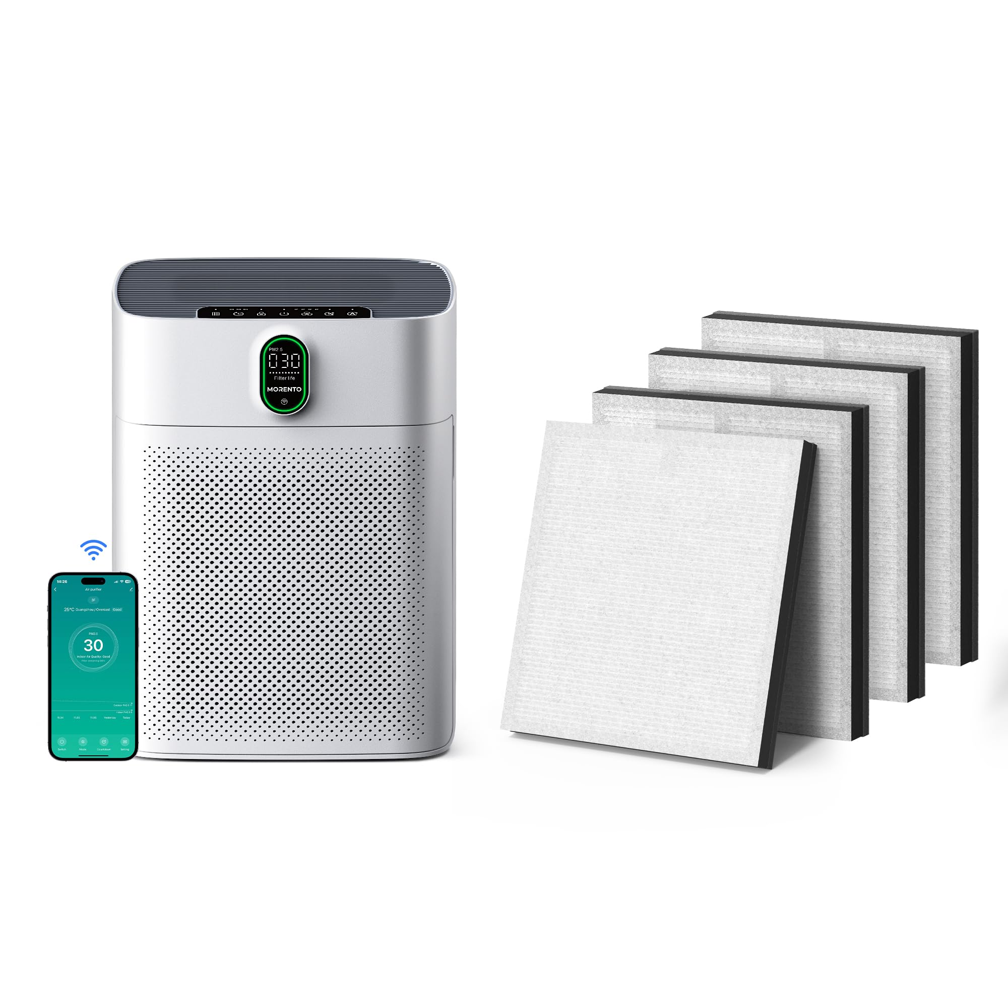 MORENTO Smart Air Purifier HY4866-WF Bundle with Enhanced Version Replacement Filter 4 Pack