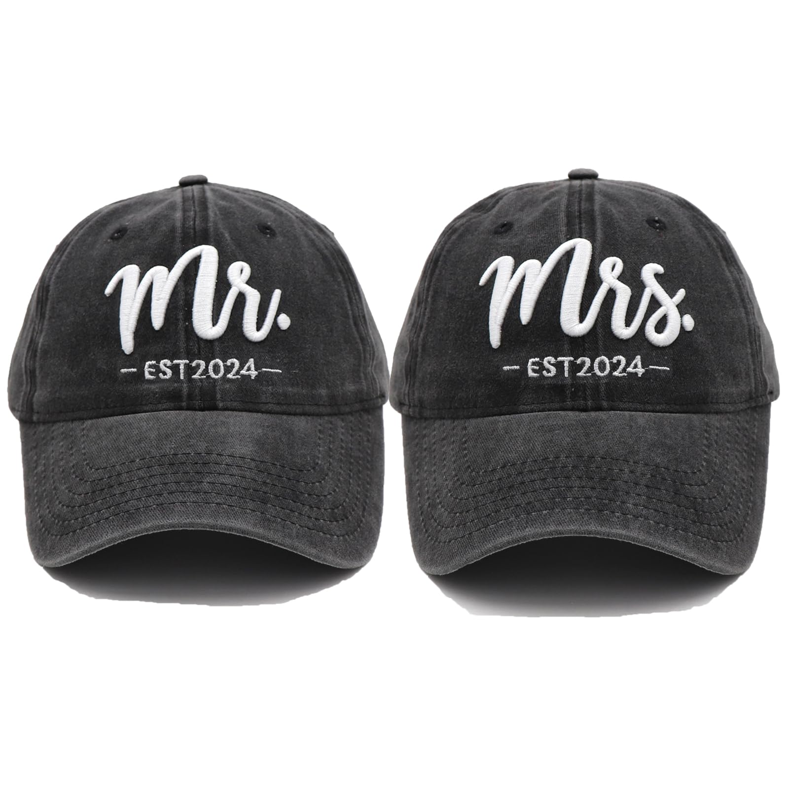 Mr and Mrs EST 2024 Hats for Men Women, Bride Groom Hat 3D Embroidered Baseball Cap Newlywed Honeymoon Wedding Gifts for Couples