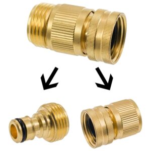 Hourleey Garden Hose Quick Connector, Solid Brass 3/4 Inch GHT Thread Garden Quick Connect Kit, Male and Female No-Leak Water Hose Fittings (6 Set)