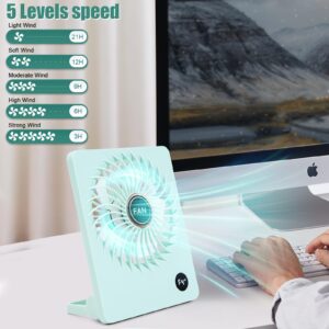 tertran Desk Fan, 5.5 Inch Personal Fan Rechargeable with 180° Foldable, 5 Speeds Ultra Quiet Table Fan with LED Display, Strong Wind Portable Fan with Aroma for Travel Home Office Bedroom(Green)