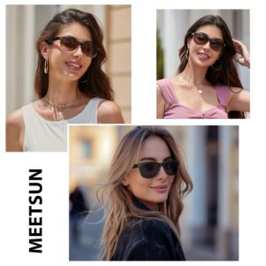 MEETSUN Classic Polarized Sunglasses for Women Men Trendy Retro Vintage Sun Glasses for Driving UV Protection 3 Pack Black Leopard Brown Gradient