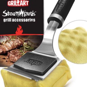 GRILLART Grill Brush for Outdoor Grill Bristle Free - Reinforced Grill Cleaner Scraper BBQ Brush - Replaceable Head Barbecue Grill Cleaning Brush - Safe BBQ Accessories Grill Tools - Gifts for Men/Dad