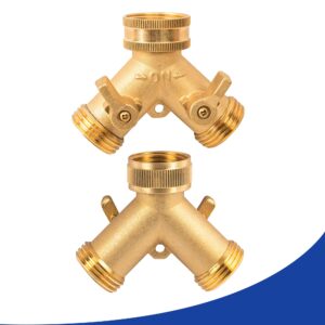 Hourleey 2 Way Hose Splitter, 3/4" Brass Hose Y Splitter with 2 PCS Garden Hose Extension Hose Coiled Spring Protectors and 6 Rubber Washers