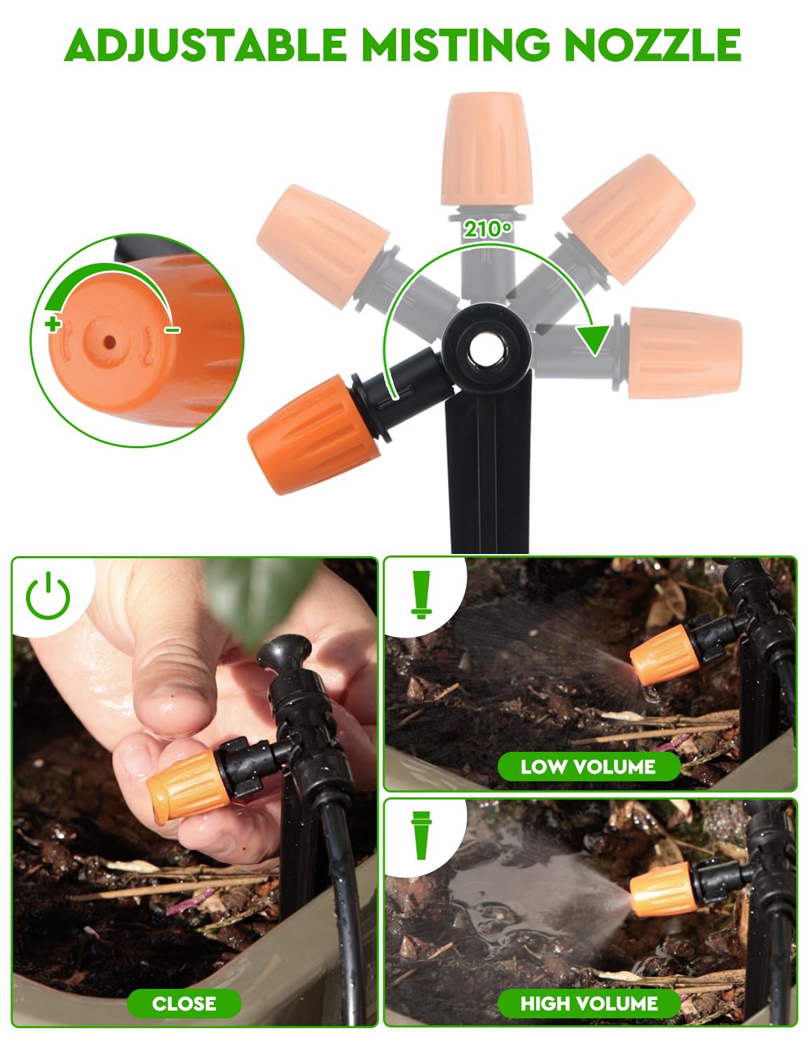 Landtouch 50ft Micro Drip Irrigation Kit, Micro Drip Irrigation System Kit with Adjustable Misting Nozzle Sprinkler, Tubing and Connectors, Watering for Garden, Flower Beds, and Potted Plants