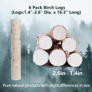 6 Pack Birch Logs Decorative Natural Birch Log for Decoration,Crafts,DIY,White Birch Logs for Fireplace Decor Firewood(Birch Logs:1.4"-2.6" Dia. x 16.5" Length)