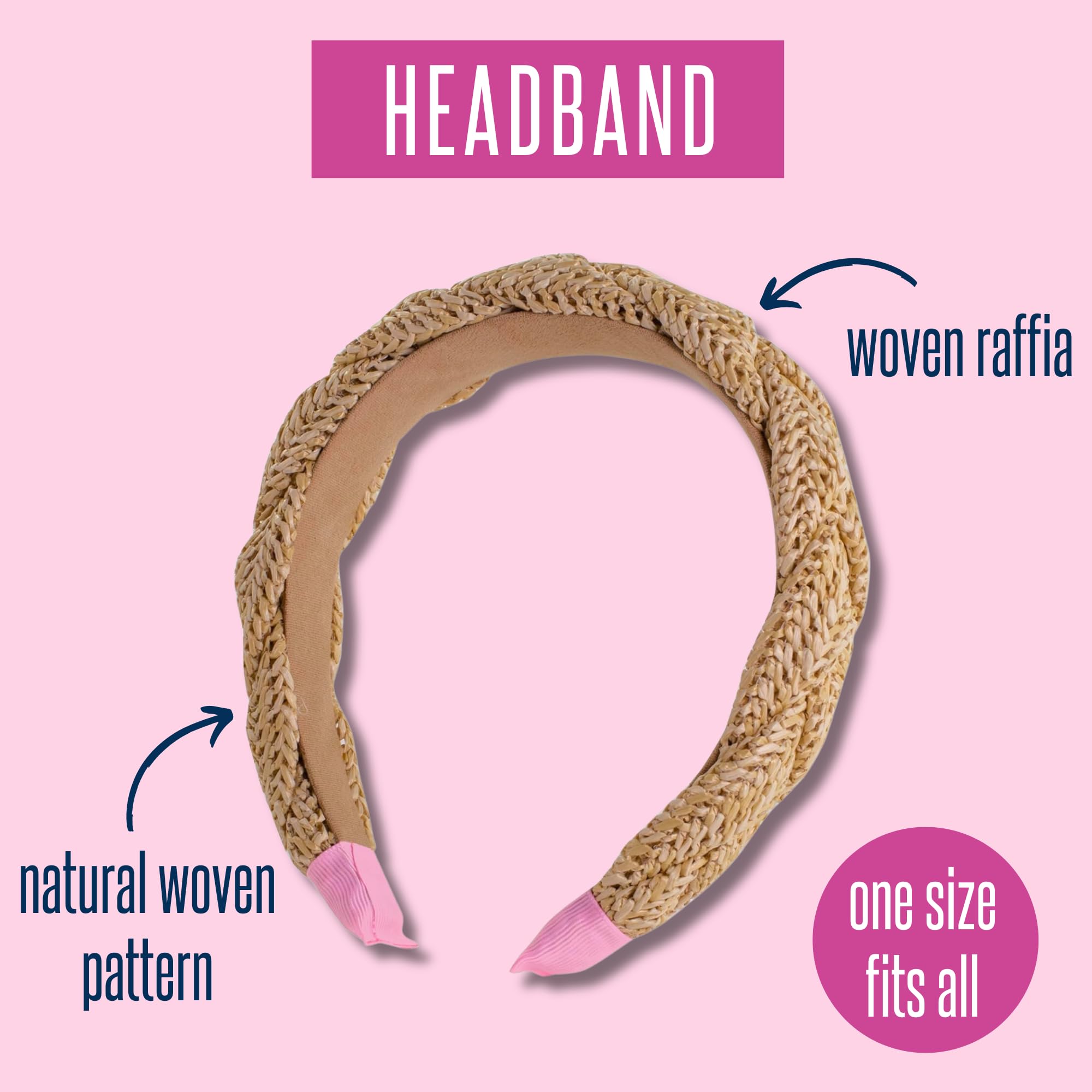 Lilly Pulitzer Women's Fashion Headband, Woven Raffia Hair Accessories for Teens and Adults, Natural