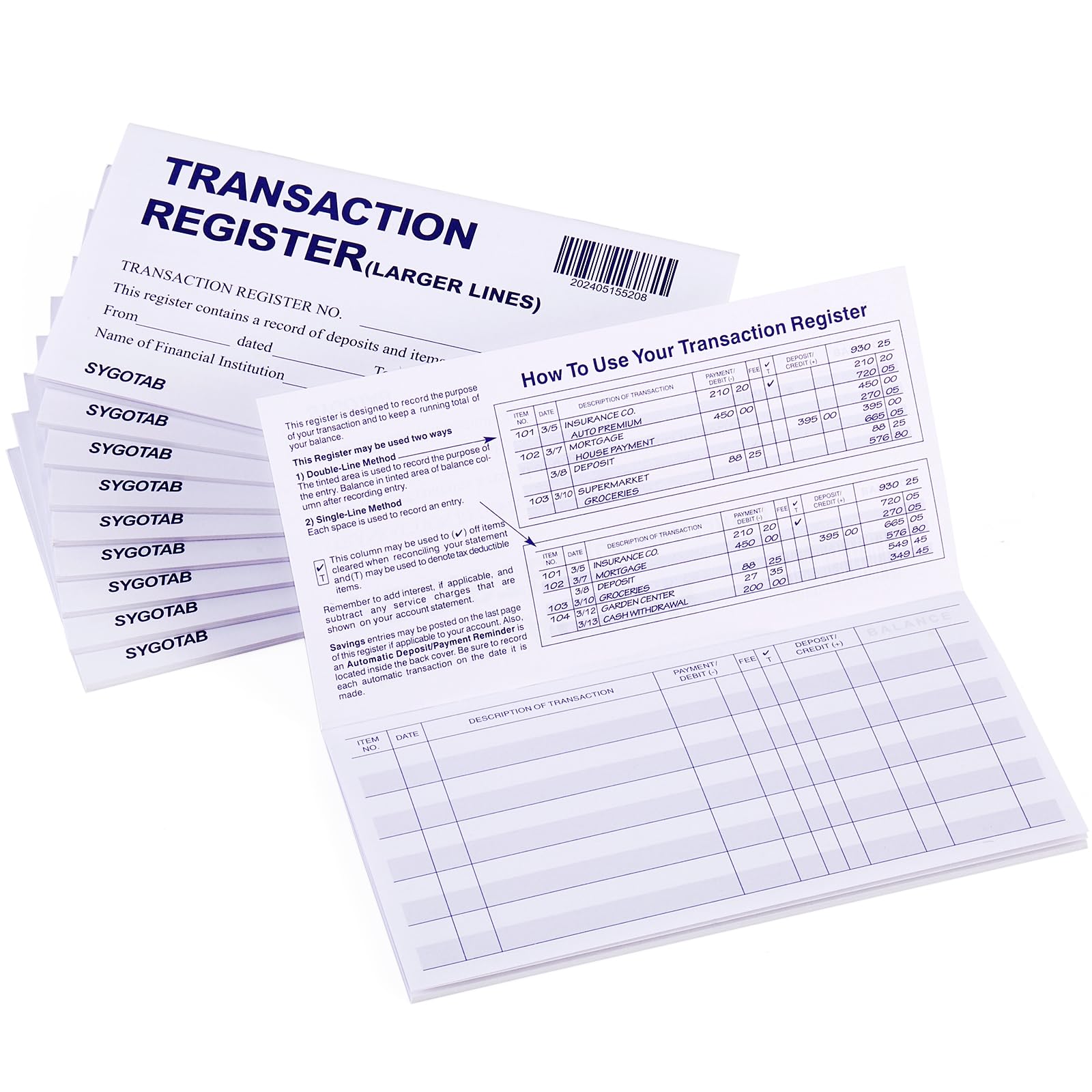 24PCS Larger Lines Check registers for Personal Checkbook