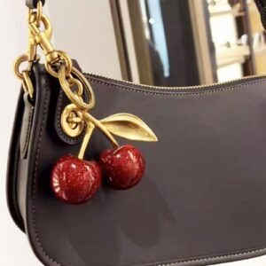 FASTFAIRY Glitter Cherry Bag Charm with Key Ring and Clip – Sparkling Resin & Metal Accessory for Purses and Bags