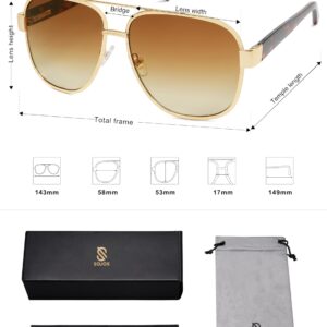 SOJOS Retro Oversized Square Aviator Sunglasses for Women Men Classic UV400 Protection Shades SJ1214, Gold/Gradient Brown