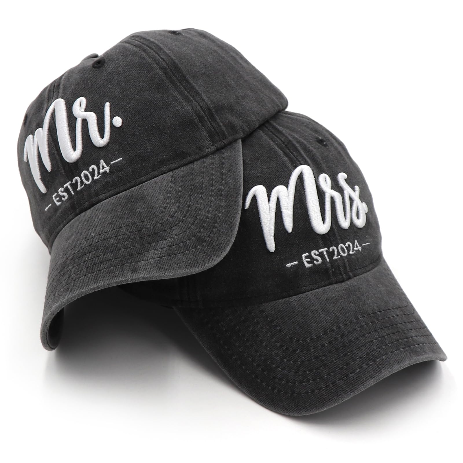 Mr and Mrs EST 2024 Hats for Men Women, Bride Groom Hat 3D Embroidered Baseball Cap Newlywed Honeymoon Wedding Gifts for Couples