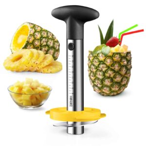 zafnah pineapple corer and slicer tool, pineapple cutter and corer, stainless steel pineapple peeler, easy pineapple core remover decorer, eye removal tool, pelador de piña (black with measure marks)