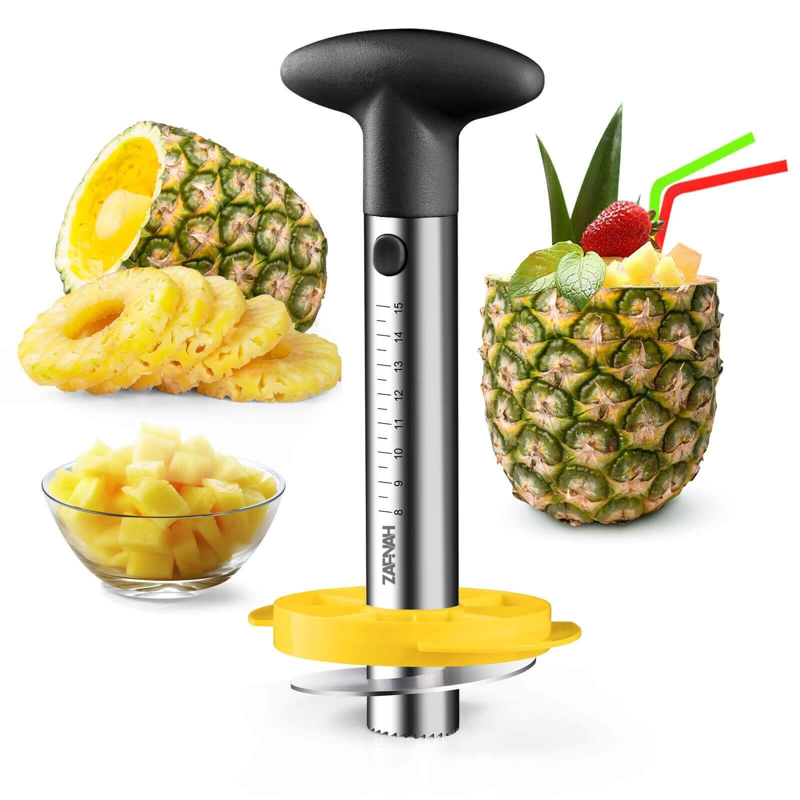 ZAFNAH Pineapple Corer and Slicer Tool, Pineapple Cutter and Corer, Stainless Steel Pineapple Peeler, Easy Pineapple core remover decorer, Eye Removal Tool, Pelador De Piña (Black with Measure marks)