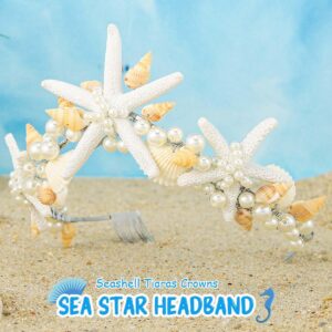 Unicra Starfish Crown and Tiaras Silver Pearl Bridal Headband Beach Headpiece Wedding Hair Accessories for Women and Girls