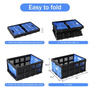 LEADALLWAY 50L Collapsible Plastic Storage Basket Specially Designed Brand Assembly Feasible Multiple Carts and Shopping Cart Foldable Storage Bin Organizer 110LBS,1Pack