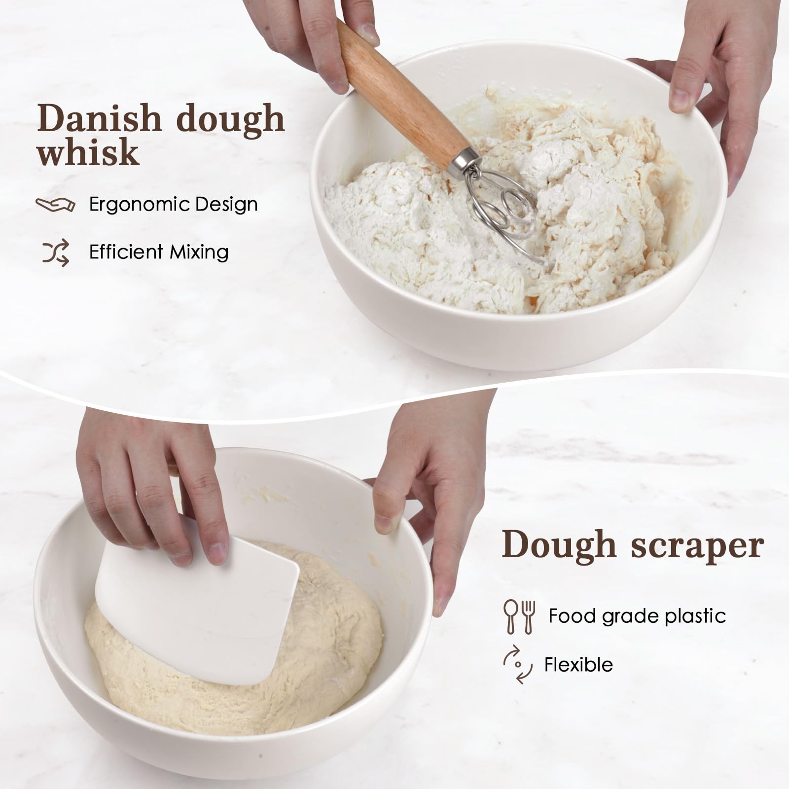 Sourdough Bread Baking Supplies, Bread Making Kit Including 9" Round & 10" Oval Cane Sourdough Baskets Danish Whisk, Bowl & Dough Scrapers, and Linen Liners, Making Baking Fermentation（13 pcs）…