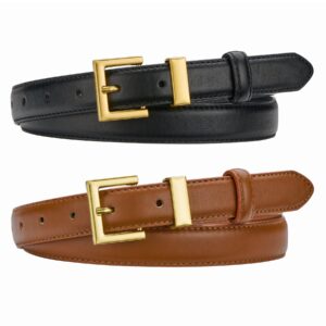 luchengyi 2 pack women's leather belt for jeans pants dresses fashion ladies wasit belt with square gold buckle