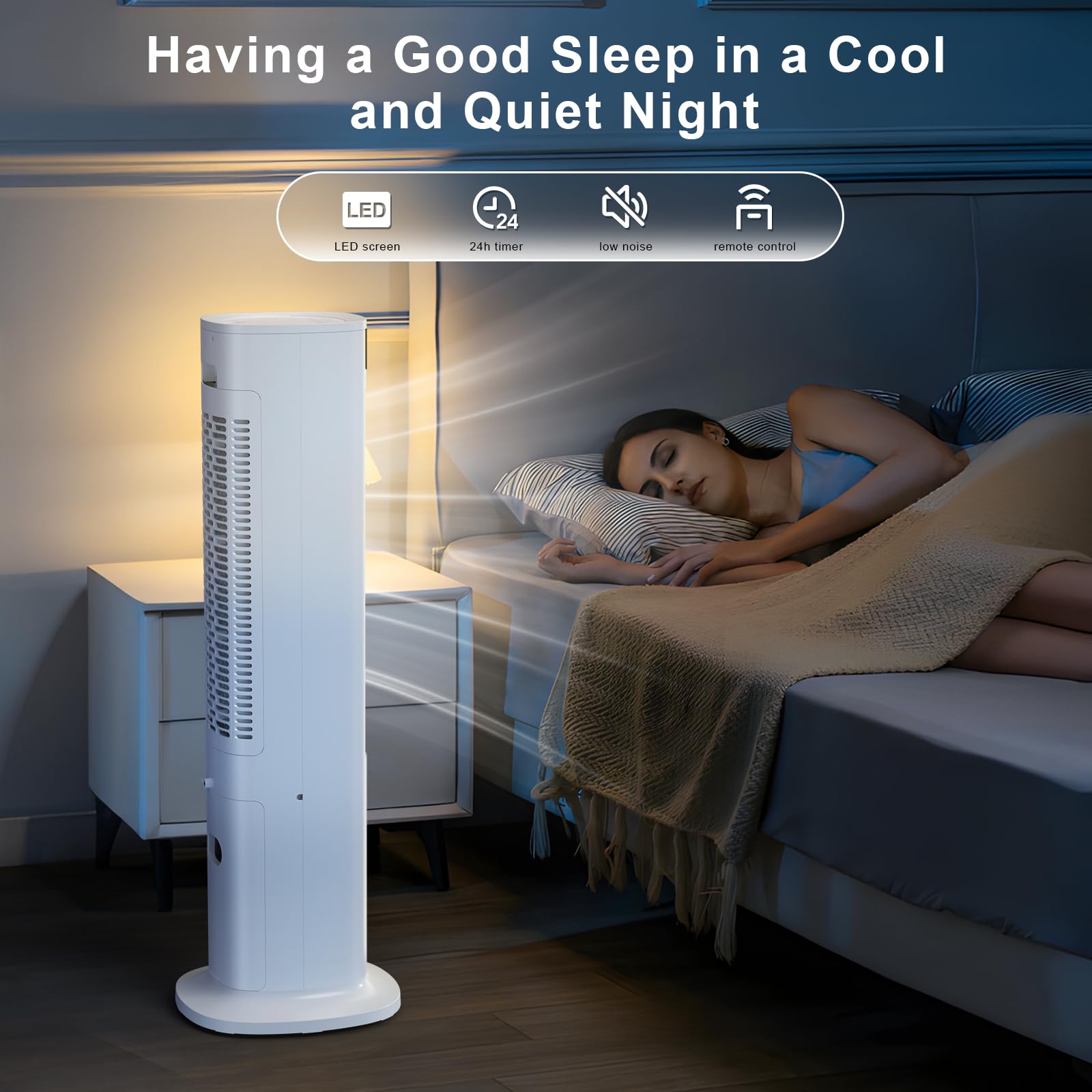 Antarctic Star Evaporative Air Cooler, 40" Cooling Fan that Blow Cold Air, Swamp Cooler with 80° Oscillation, Bladeless Tower Fan for Home, Office, Removable Water Tank, 24H Timer, Remote Control