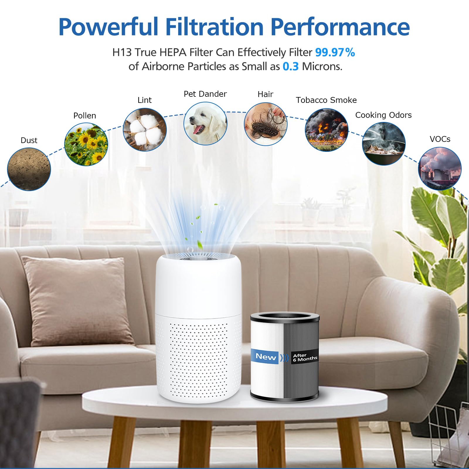 4 Pack P60 Replacement Filter Only Compatible with TPLMB P60 Air Purifier and Vhoiu KJ50 Air Purifier, H13 True HEPA Filter, 3-in-1 Nylon Pre-Filter, HEPA Filter, High-Efficiency Carbon Filter