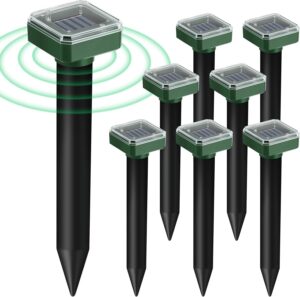 8pk upgrade mole repellent for lawns gopher repellent ultrasonic solar powered snake repellent deterrent mole repeller vole repellent outdoor lawns garden yard all pests sonic spikes stakes chaser