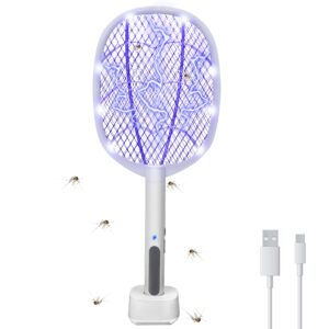 phosooy electric fly swatter rackets, 2-in-1 handhold bug zapper with 3000v high voltage, plug-in mosquito killer insect light trap with 3 layer safety mesh portable for indoor outdoor use (1)