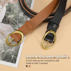 SANSTHS 2 Pack Women Belts for Jeans Pants Fashion Ladies Dress Belt with Gold Buckle,black brown，M