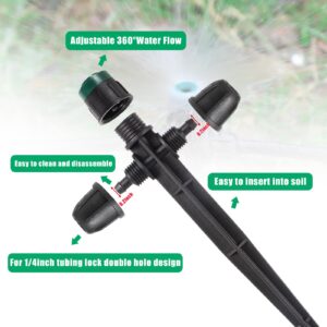 Drip Irrigation Emitters Sprayer for 1/4" Irrigation Tubing,Double Hole Design Adjustable 360 Degree Sprayer on 6.5" Stake for Garden Irrigation Watering System (25pc-Green Sprayer)